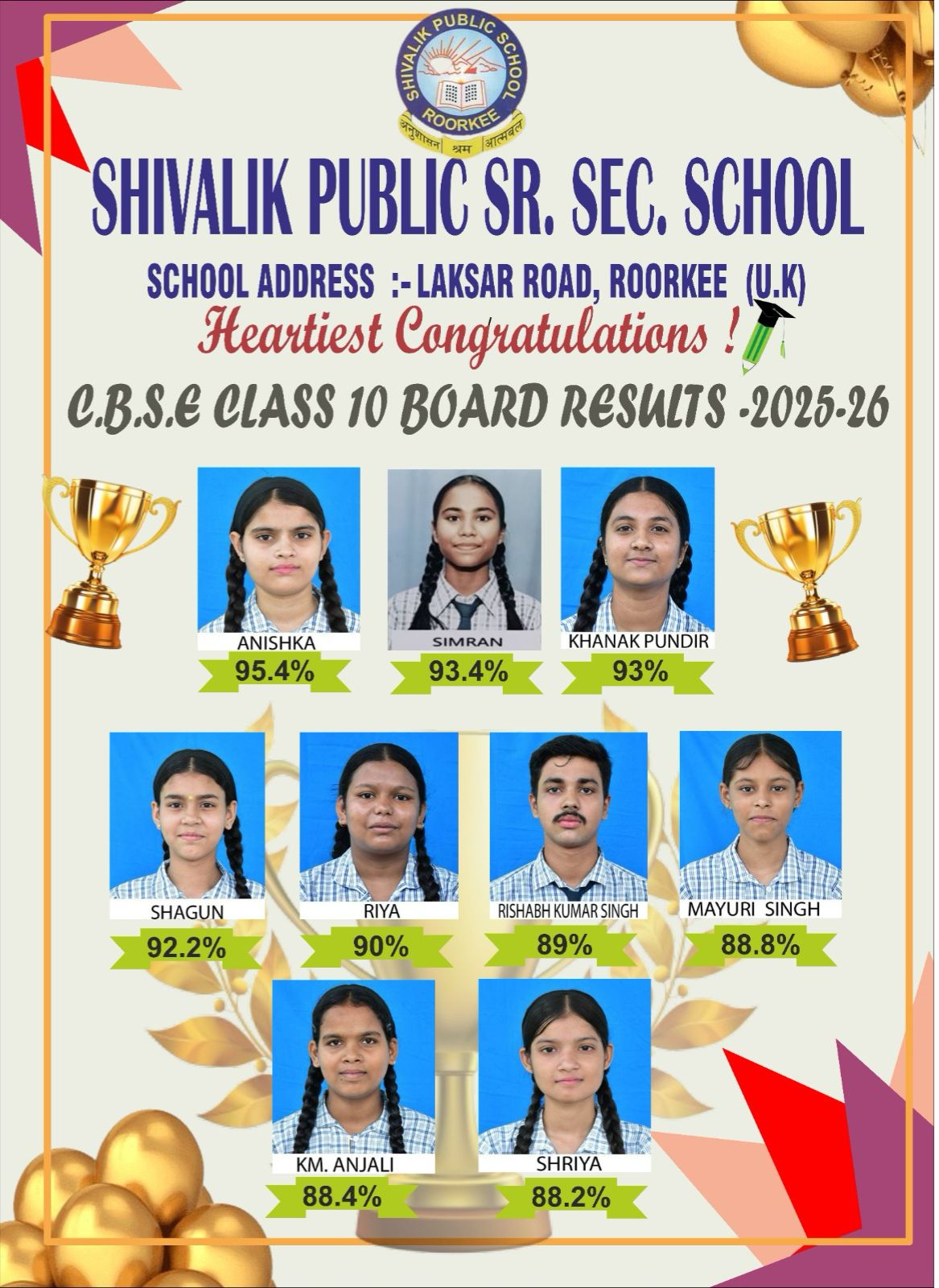 Shivalik Public Sr. Sec. School Roorkee Announces Impressive CBSE Class X Results 2026